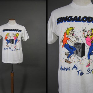 Vintage 80s Karaoke T-shirt Singalodeon NOS White Tee Made in USA Size Large image 1