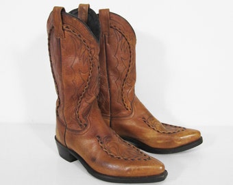 Vintage Tony Lama Mens Western Boots Cognac Brown Leather El Paso Texas Size 5 D s-l400.jpg main image 3