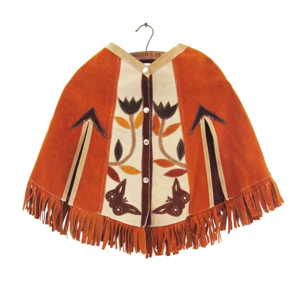 RESERVED for RGNCW - Vintage 60s Leather Fringe Poncho Patchwork Suede Shawl Tassel Hippie Handmade Cape