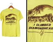 Vintage 80s Hawaii Volcano T-shirt Diamondhead Hiking Yellow Hanes Made in USA - Small