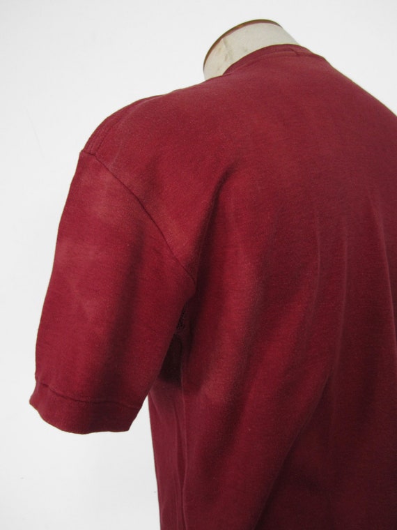 Vintage 50s Welgrume Pocket T-shirt Burgundy Cott… - image 8