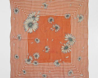 Vintage Silk Daisy Hanky 1930s Orange Handkerchief