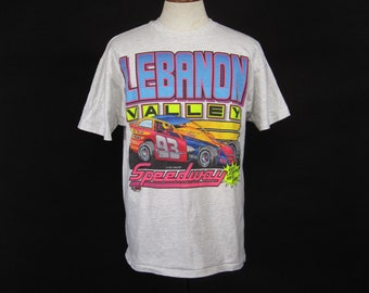 Vintage Lebanon Valley Speedway T-shirt 1993 Neon Graphic - Size XL