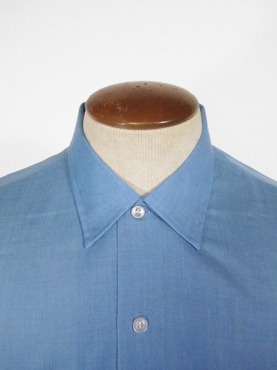 Vintage 60s Blue Rayon Shirt Long Sleeve NOS Butt… - image 3