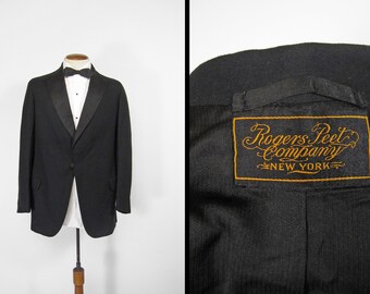 Vintage 20s Rogers Peet Bespoke Jacket Tailored Tuxedo Coat - Size 36 L