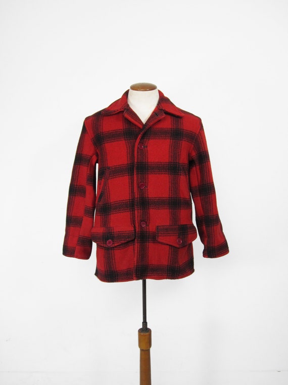 Vintage Montgomery Ward Hunting Coat Red Wool Plaid Mackinaw