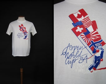 Vintage Aspen World Cup T-shirt 1984 Ski Colorado Tee - Size Large