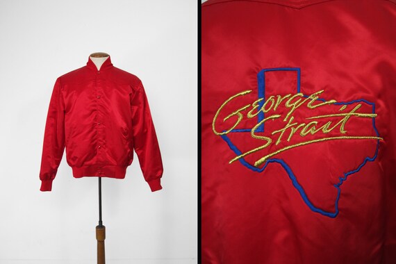 Vintage George Strait Tour Jacket Red Satin Warm up Snap Coat 