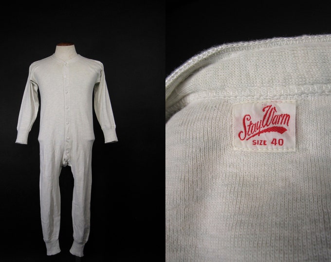 Vintage 30s stay Warm Union Suit Wool One Piece Long Underwear Size
