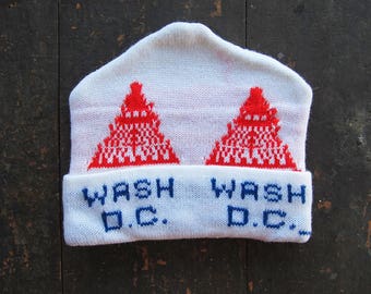 Vintage Washington DC Hat Soft Knit Christmas Beanie 1980s New Old Stock