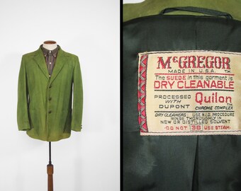 Vintage 50s Green Suede Jacket McGregor Sport Coat - Size 38
