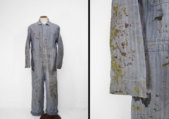 Vintage Artist Denim Coveralls Herringbone Blue Pa