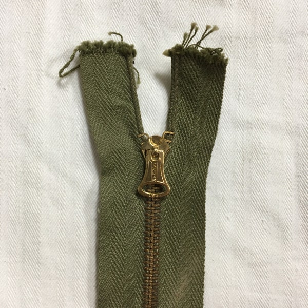 Vintage 40s 50s Conmar Bell Zipper Replacement Green 16 1/2 Inch Eisenhower Jacket Metal Zip