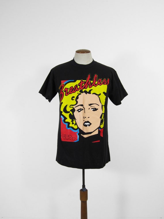 送料無料 いくらから Vintage Madonna 1990 T-shirt Dick Tracy Breathless Black トップス