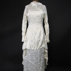 Vintage 30er Jahre Hochzeitskleid Art Deco Zweiteiler Ivory Seide lange Ärmel - Größe Small
