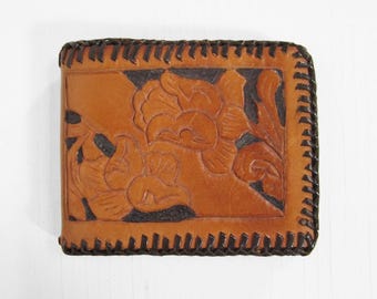 Vintage 60s Leather Wallet Tooled  Brown Billfold