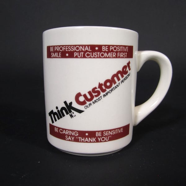 Vintage Customer Service Mug 70s Retail Job Coffee Cup