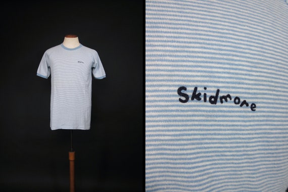 Vintage 70s Skidmore T-shirt Champion Blue Bar Rag