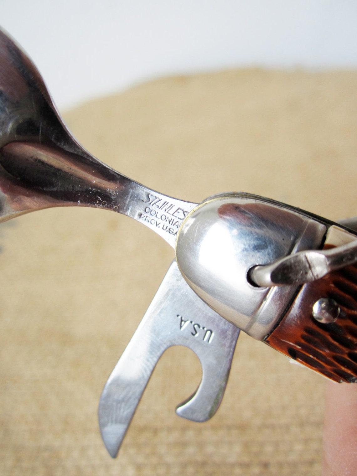 Vintage Camping Pocket Knife Fork and Spoon Colonial 1960s Etsy