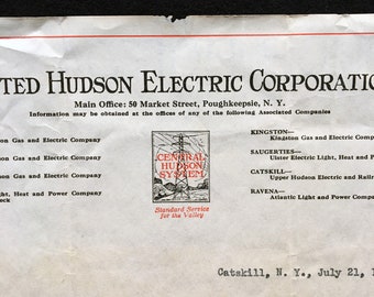 Hudson Electric and Railroad Company 1924 Letterhead Poughkeepsie NY