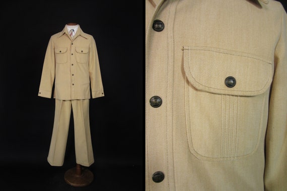 Vintage 70s Leisure Suit Retro Two Piece Moleskin