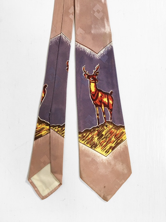 Vintage 50s Deer Necktie Silk Print Necktie