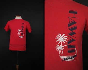 Vintage 80s Hawaii T-shirt Red Happy Shirts Aloha Made in USA - Medium