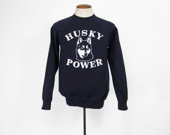 Vintage Husky Power Sweatshirt 80s Sled Dog Blue Pullover Raglan - Medium