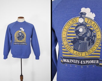 Vintage McKinley Explorer Train Sweatshirt Made in USA - Medium