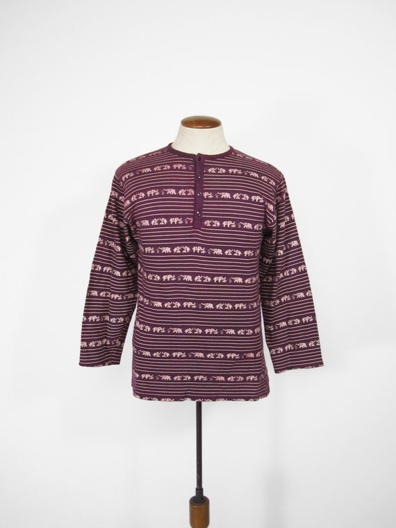 Vintage 60s Elephant Knit Henley Shirt Pullover C… - image 2