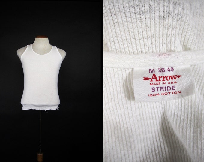 Vintage Wife Beater Undershirt Arrow 70s White Ribbed Cotton Small / Med Etsy