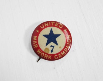 WW1 United War Work Campaign 7 Star Button Pin - Whitehead & Hoag Co NJ