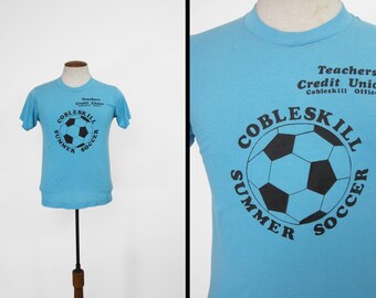Vintage Cobleskill Soccer T-shirt 80s Sky Blue Tee - Small