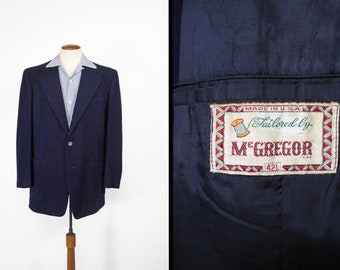 Vintage 50s Navy Blue Blazer Wool Patch Pockets McGregor - Size 42 L