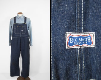 Vintage Big Smith Overalls Denim Work Bibs Made in USA Workwear - Size 42