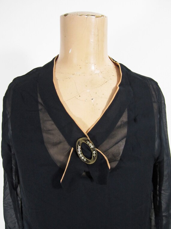 Vintage 20s Black Sheer Dress Flapper Chiffon Dro… - image 2