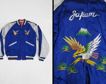 Vintage 50s Sukajan Jacket Tiger and Eagle Reversible Satin - Small / XS