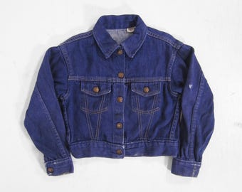 Vintage 70s Kids Embroidered Chambray Denim Jacket Montgomery Ward