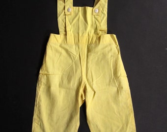 Vintage 60s Yellow Overalls Handmade Girls Cloth Bibs - Size 4T
