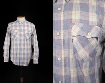 Vintage Levi's Plaid Shirt Blue Button Down - Large