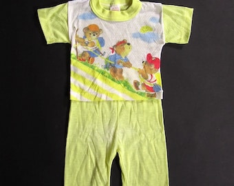 Vintage 80s Kids Pajamas Dr. Denton's Two Piece Hiking Bears - Size 2
