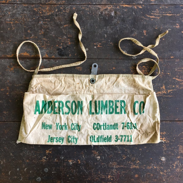 Vintage 1950s Work Apron Anderson Lumber Co Hardware Store Cloth Tie Apron