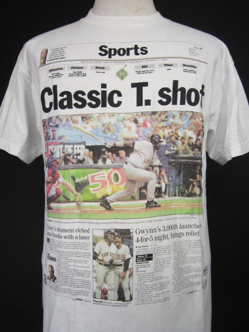 Vintage Front Pages Tony Gwynn T-shirt 90s Baseball Newspaper Picture Tee Large image 3