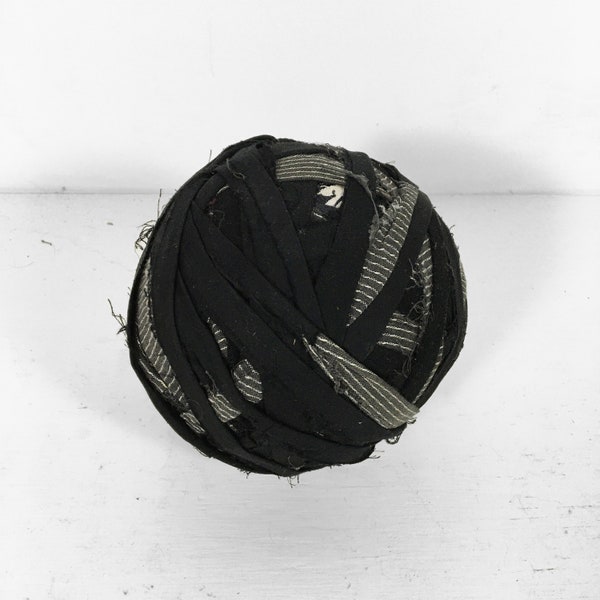 Antique Rag Ball Victorian Black Calico Large Material Scrap Found Object