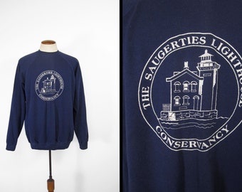 Saugerties Lighthouse Sweatshirt Vintage 80s NY Raglan Pullover - XL