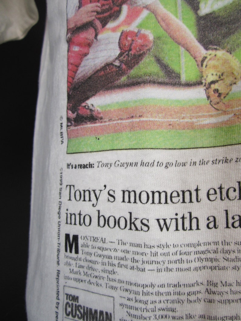 Vintage Front Pages Tony Gwynn T-shirt 90s Baseball Newspaper Picture Tee Large image 6