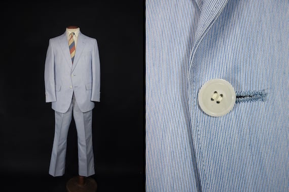 Vintage Palm Beach Seersucker Suit Powder Blue Two