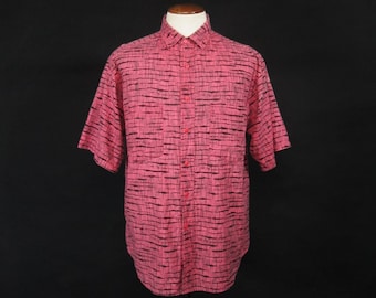 Vintage 90s Pink Shirt Men's Short Sleeve STREET CLOSED - Large