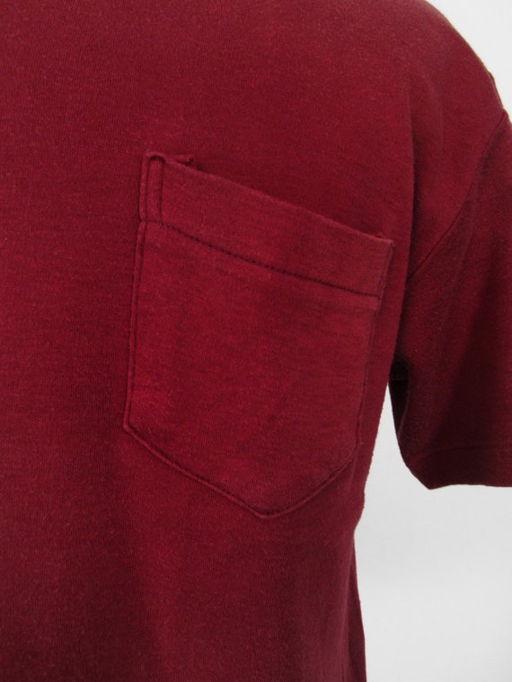 Vintage 50s Welgrume Pocket T-shirt Burgundy Cott… - image 3