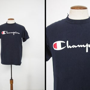Vintage 90s Champion T-shirt Navy Blue Crewneck Cotton Made in - Etsy